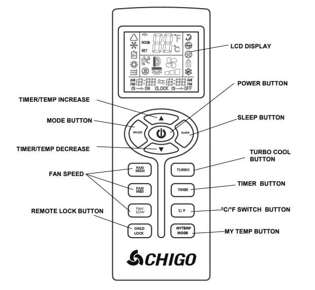 Chigo Portable Air Conditioner Remote Control