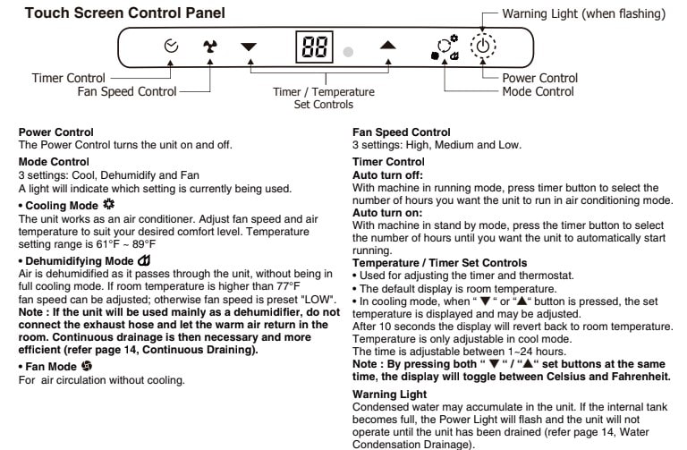 Honeywell Portable AC Error Codes