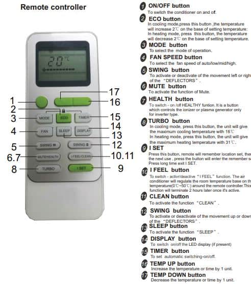 daihatsu air conditioner remote controller
